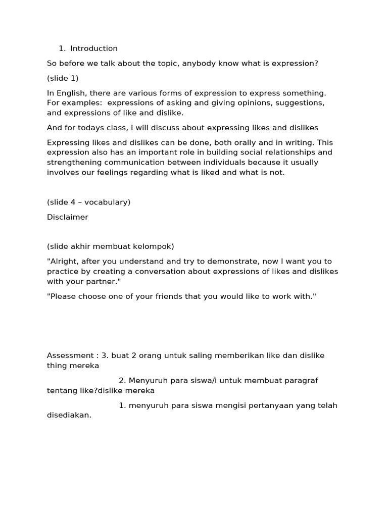 Assessment Buat 2 Orang Untuk Saling Memberikan Like Dan Di | PDF