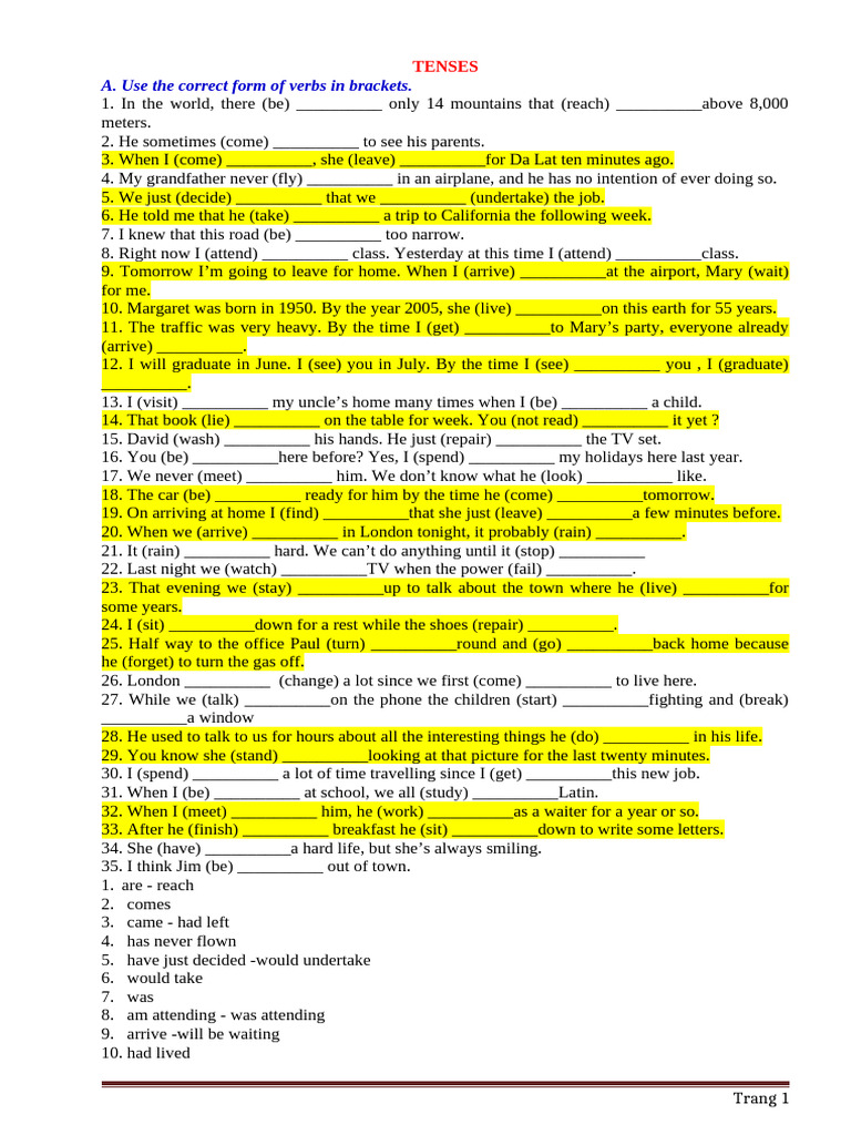 Verb Tenses Practice Exercises | PDF