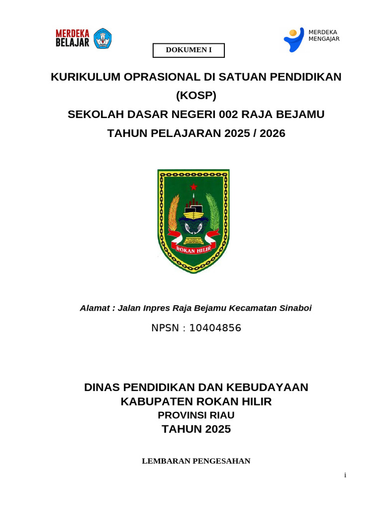 Kurikulum Operasional SD 002 Raja Bejamu | PDF