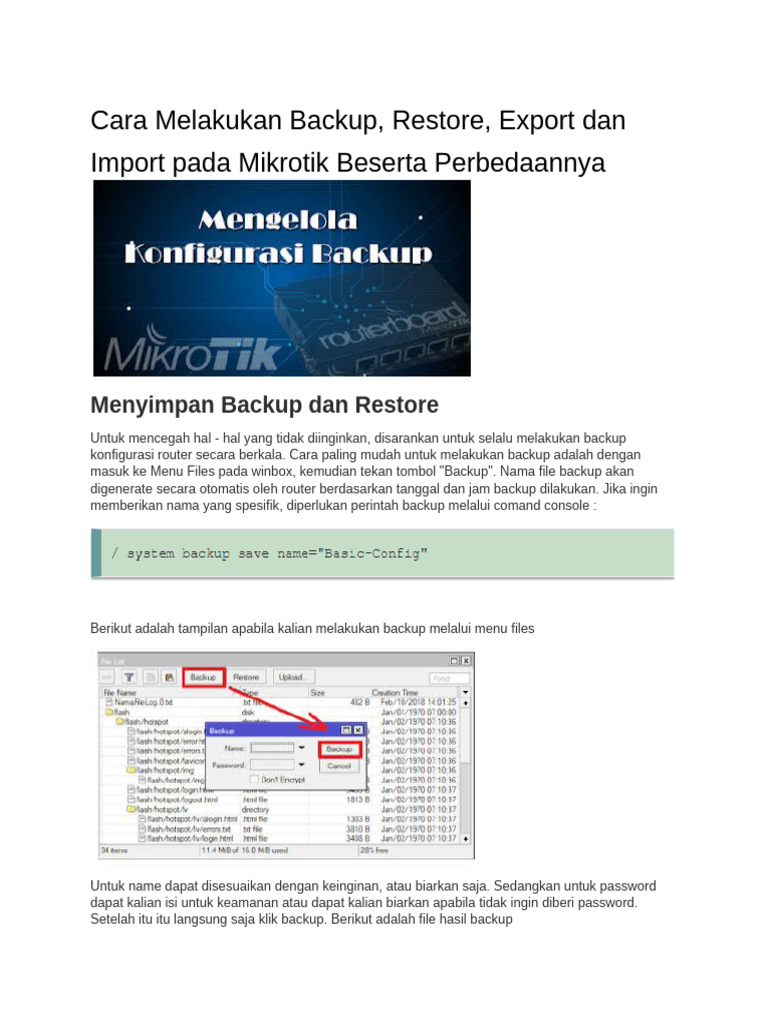 Cara Backup dan Export Mikrotik | PDF