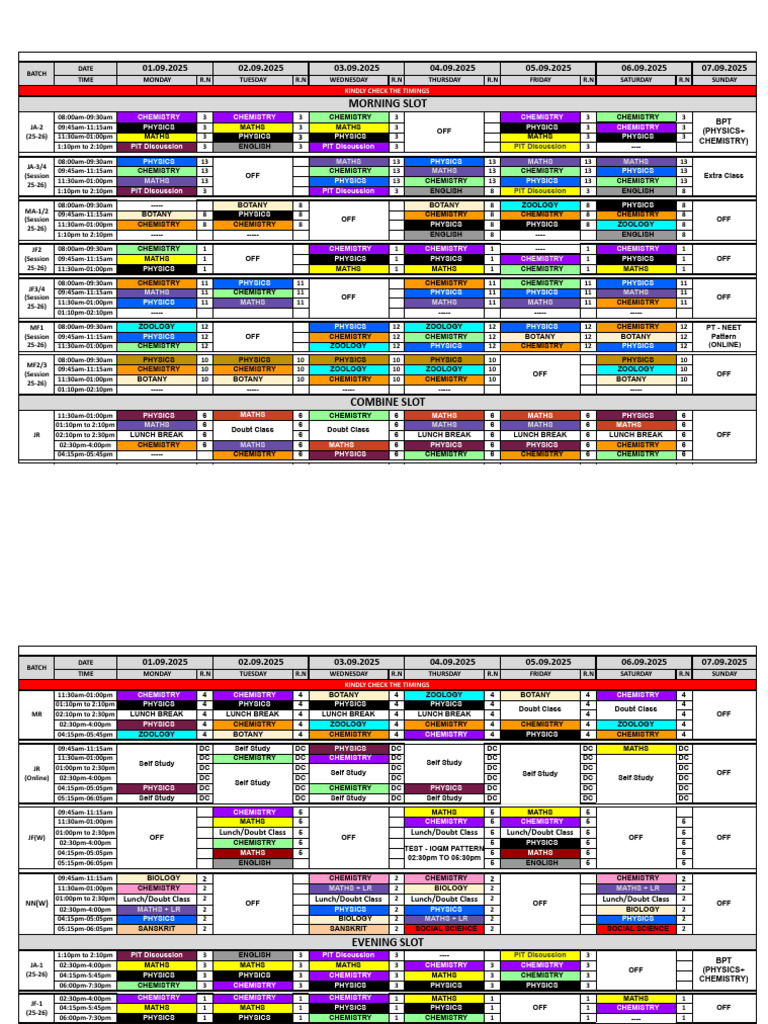 Time Table Format - 01092025 | PDF