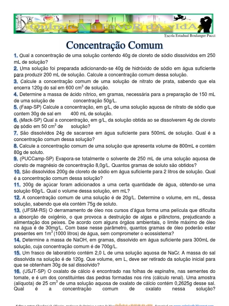Exercícios de Concentração Comum | PDF | Ciências e Matemática