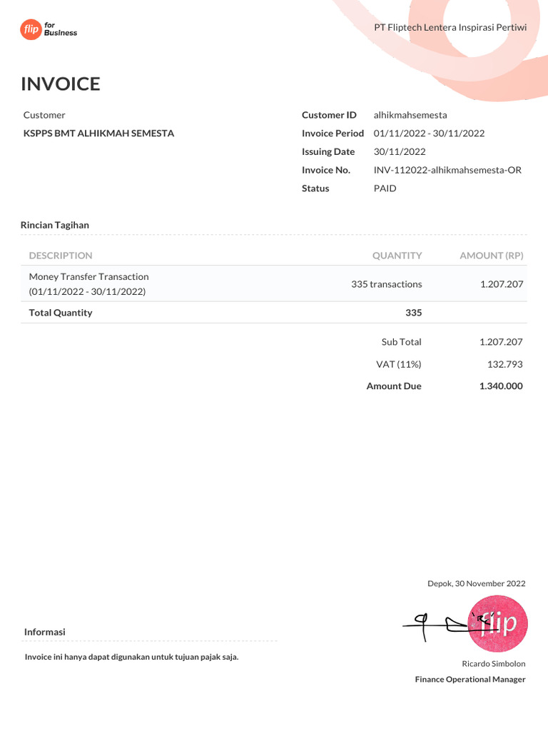 Invoice - 30 Nov 2022 | PDF