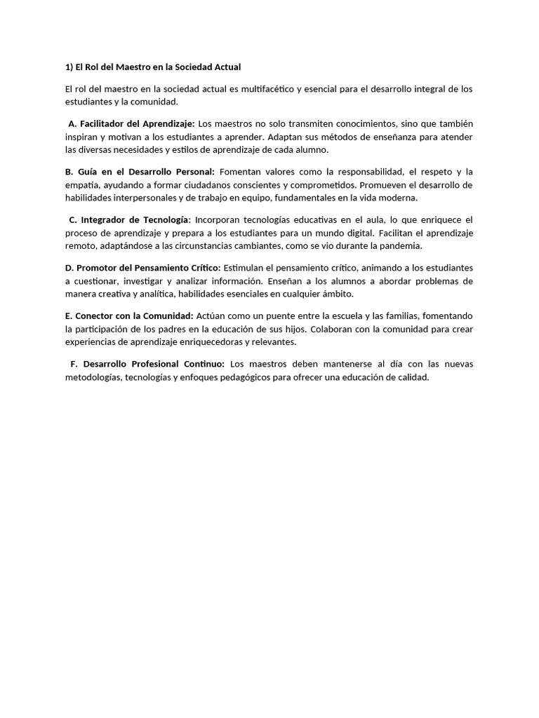 Rol del Maestro en la Educación Actual | PDF | Aprendizaje | Cognición