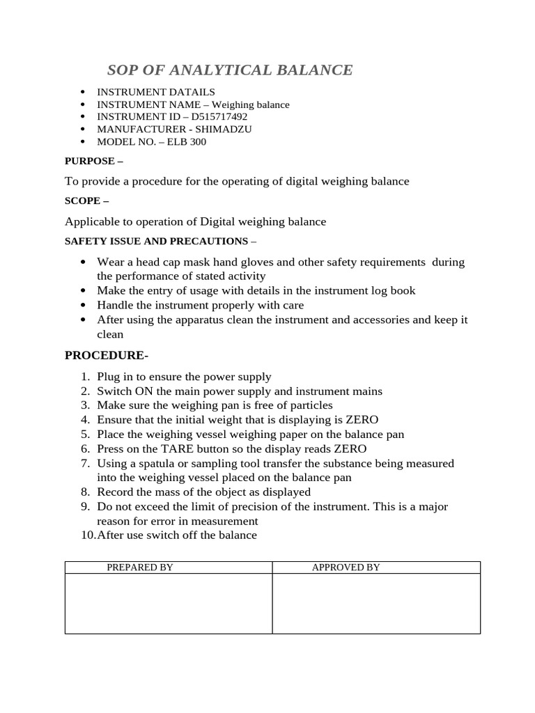 Sop of Analytical Balance New | PDF