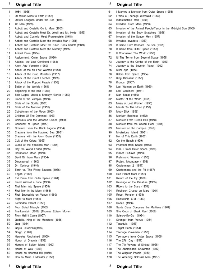 Classic 50's To Early 60's SciFi Movies | PDF | Leisure | Science