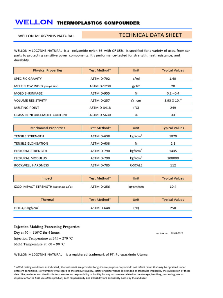 Wellon M10G7NHS Technical Data Sheet | PDF | Materials Science ...