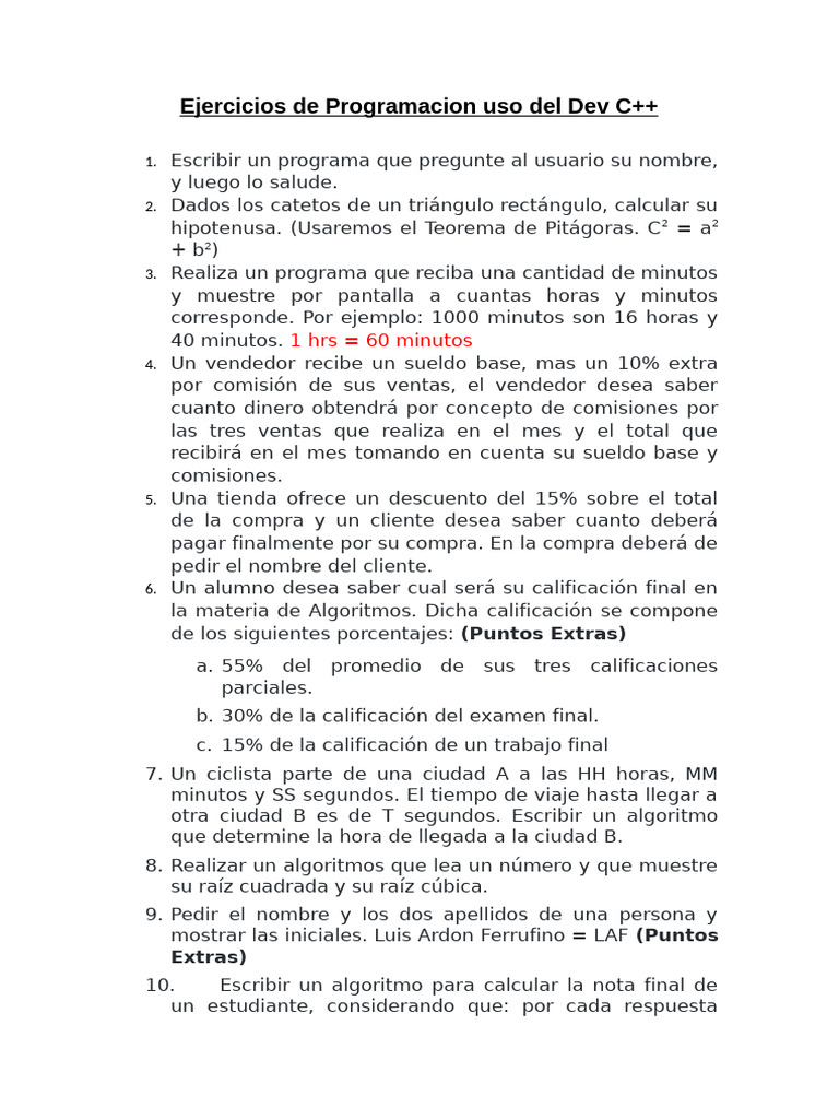 Ejercicios de Programación en Dev C++ | PDF