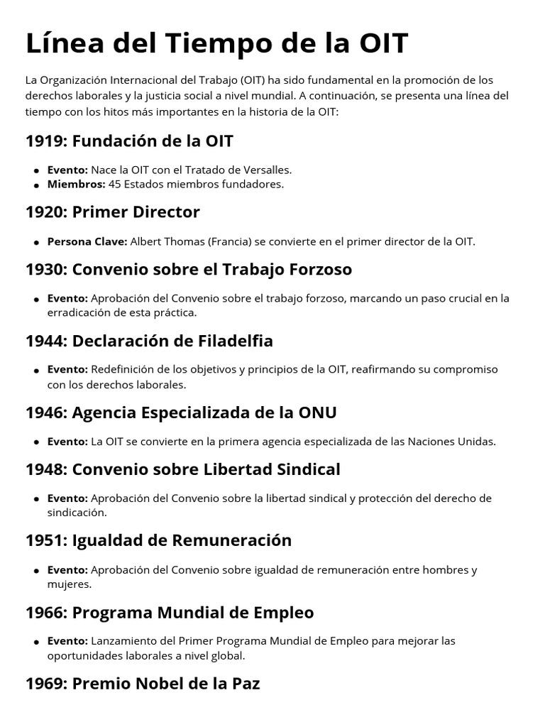 Hitos Clave de la OIT en su Historia | PDF | Organización Internacional ...