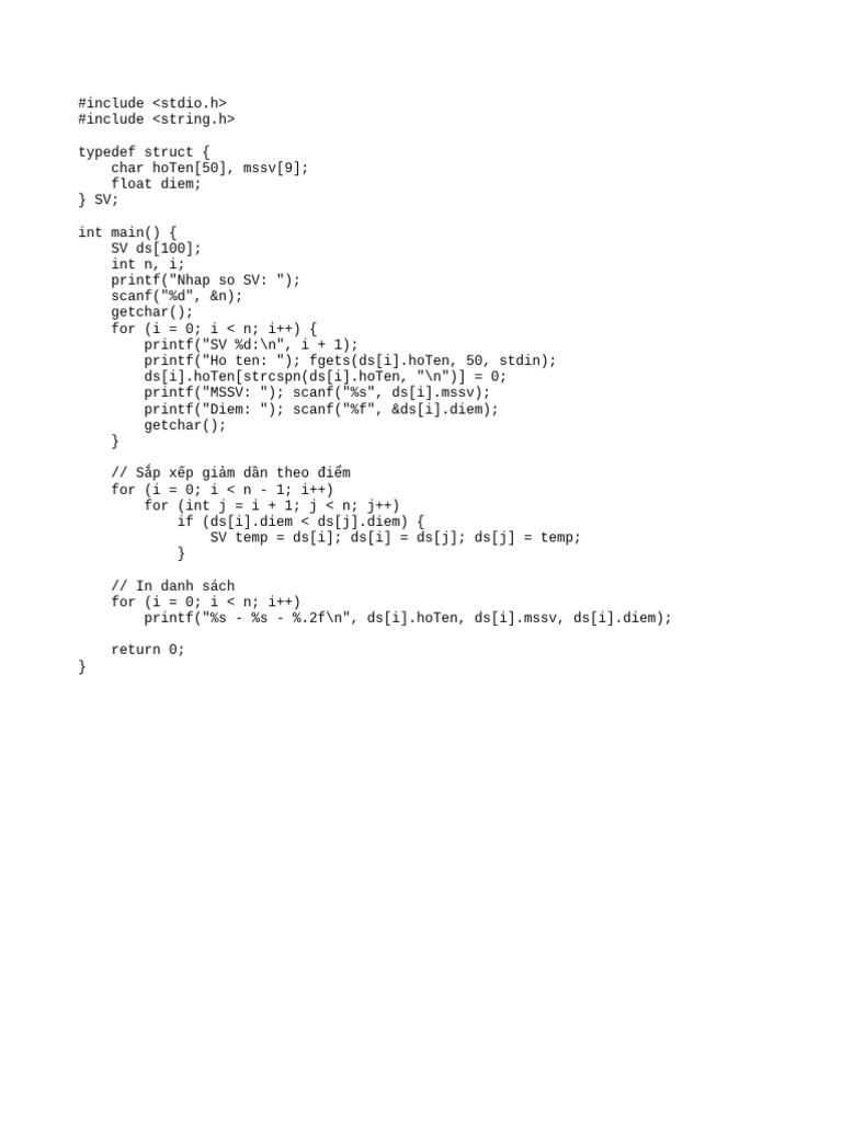 Student Score Sorting in C | PDF