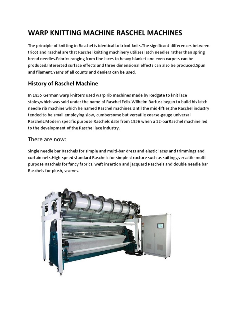 Overview of Raschel Warp Knitting Machines | PDF | Knitting | Handicrafts