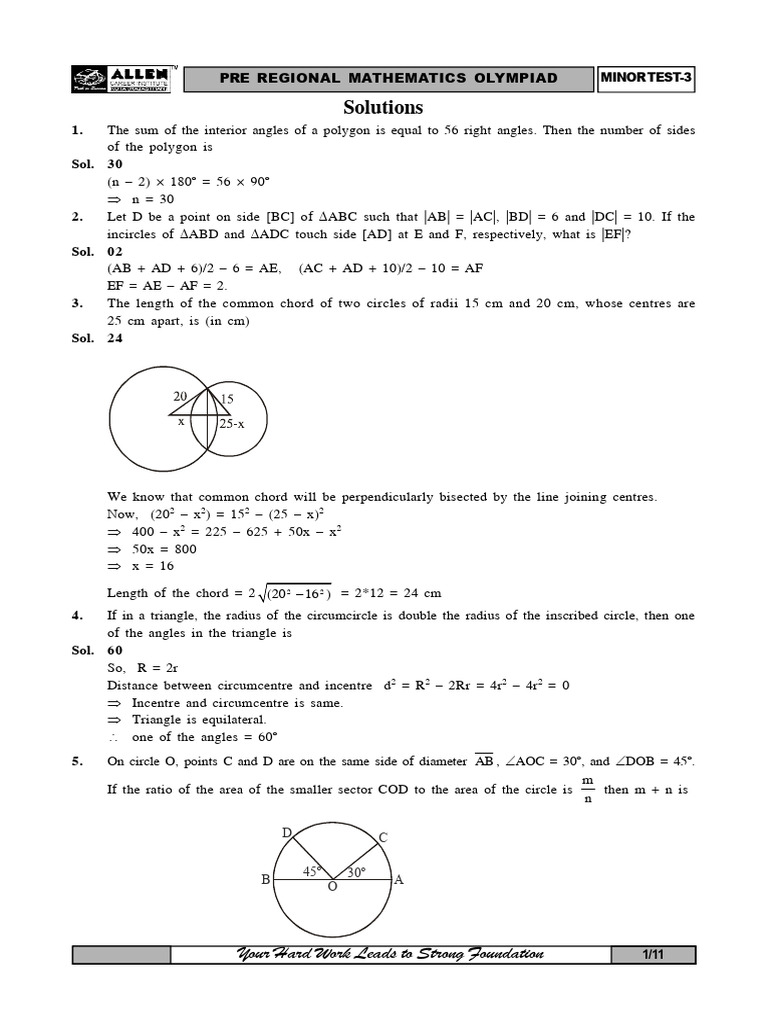 Geometry Solutions for Olympiad Test | PDF | Circle | Elementary Geometry