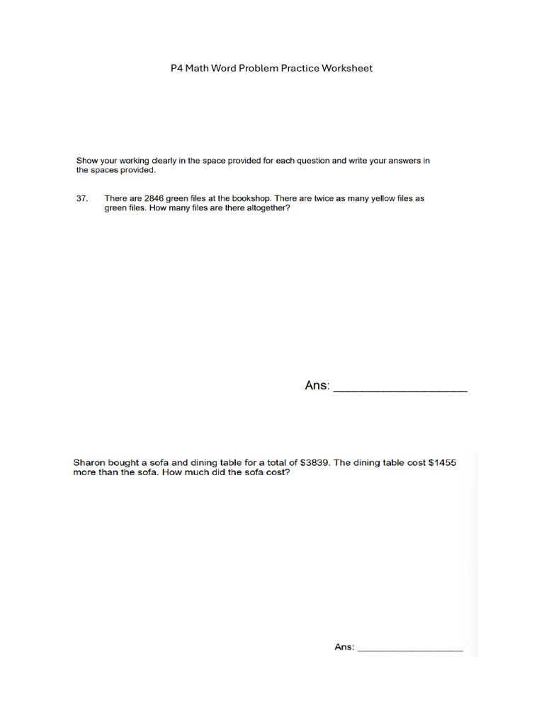 P4 Math Word Problem Practice Worksheet | PDF