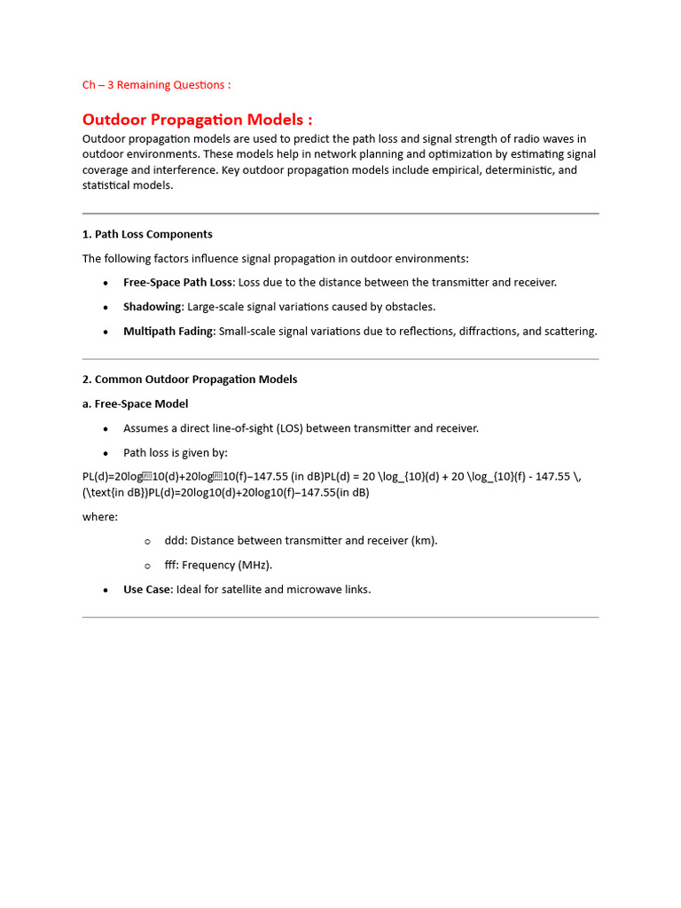 Outdoor and Indoor Propagation Models | PDF | Radio Propagation | Waves