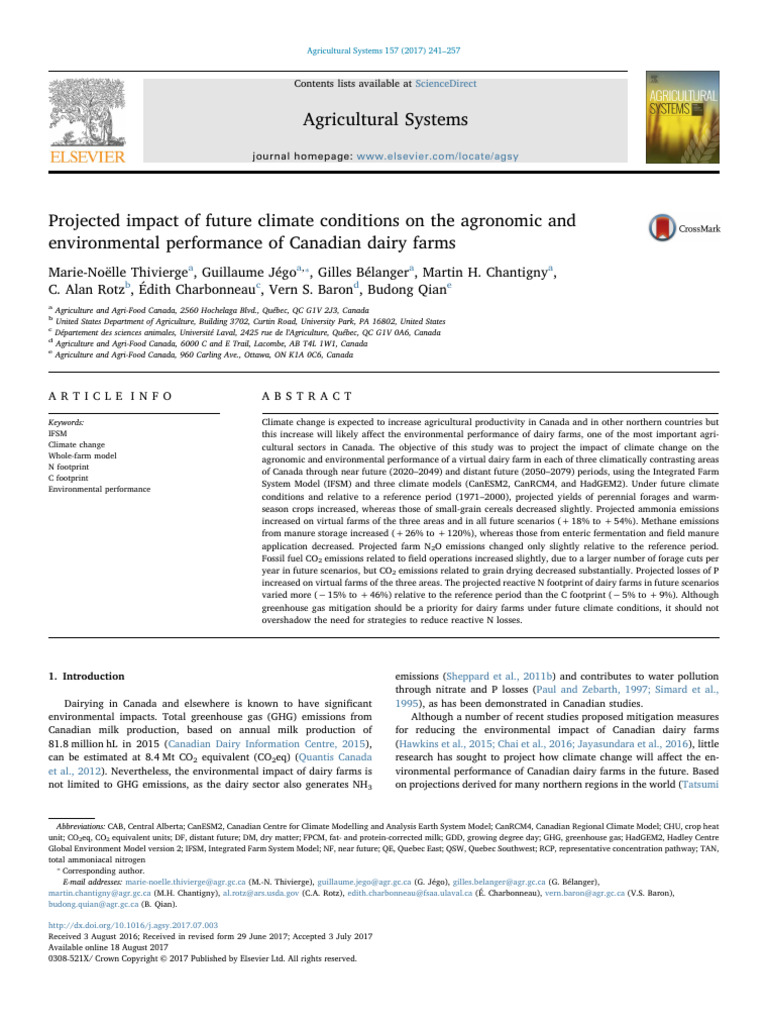 Climate Change Effects on Canadian Dairy Farms | PDF | Greenhouse Gas ...