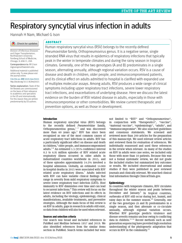 RSV Infection in Adults: Overview and Insights | PDF | Influenza ...