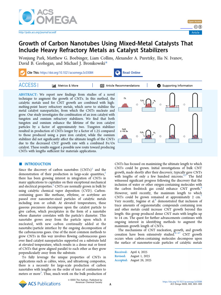 Enhancing Carbon Nanotube Growth with Refractory Metals | PDF | Carbon ...