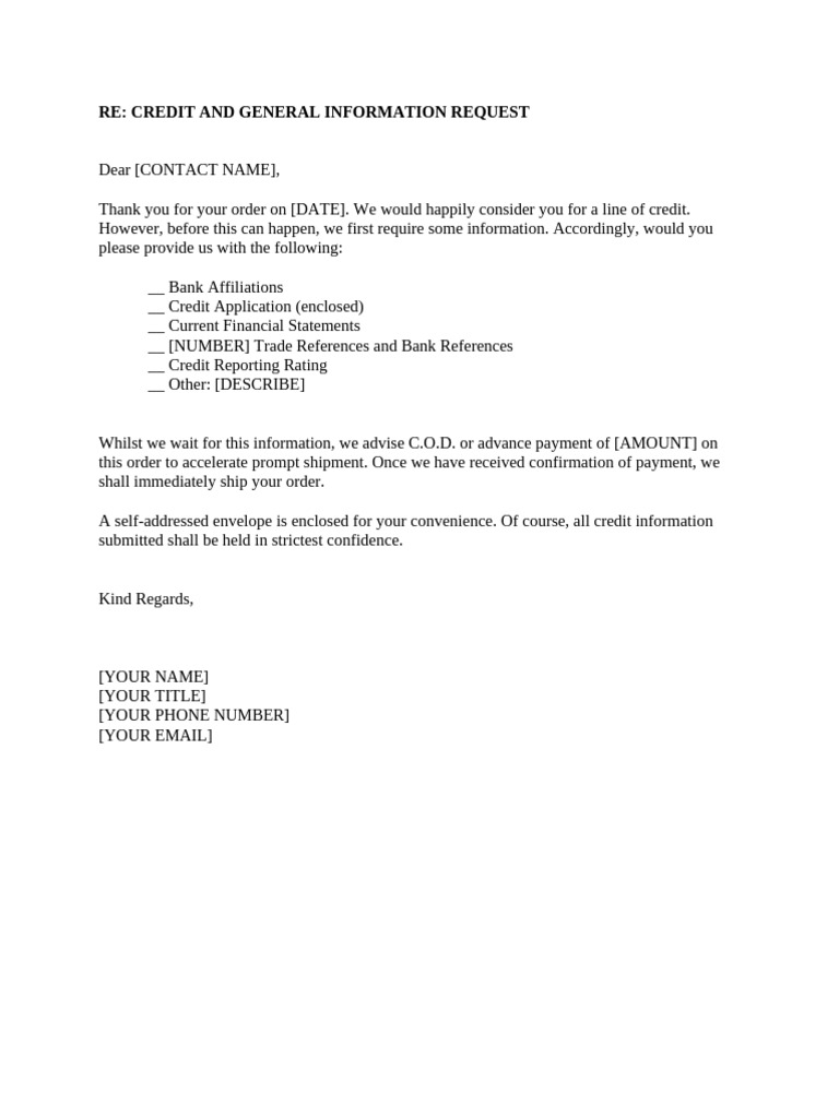 Credit Information Request Letter | PDF