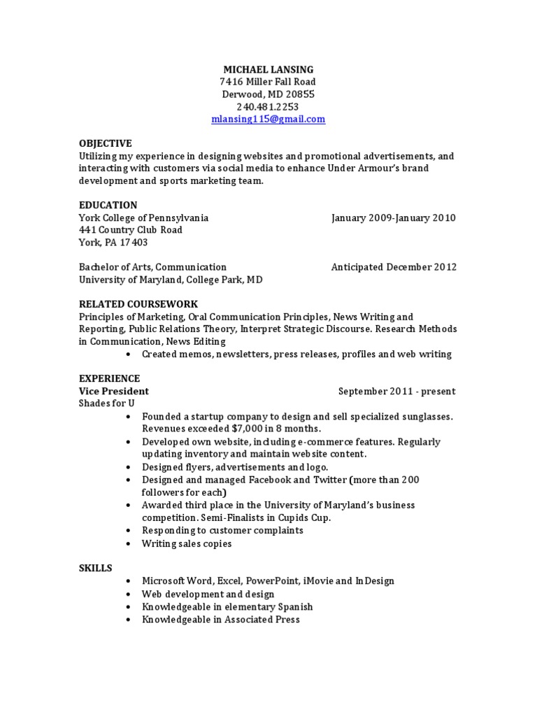 Comm 231 Resume | PDF