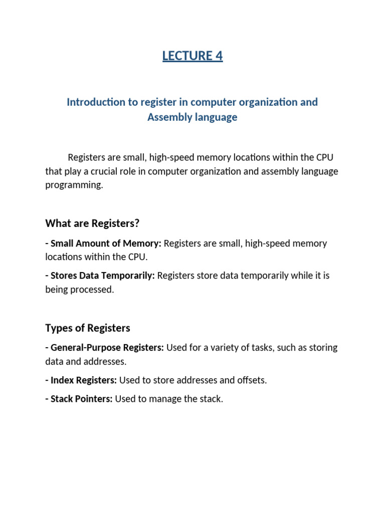 Understanding CPU Registers in Assembly | PDF
