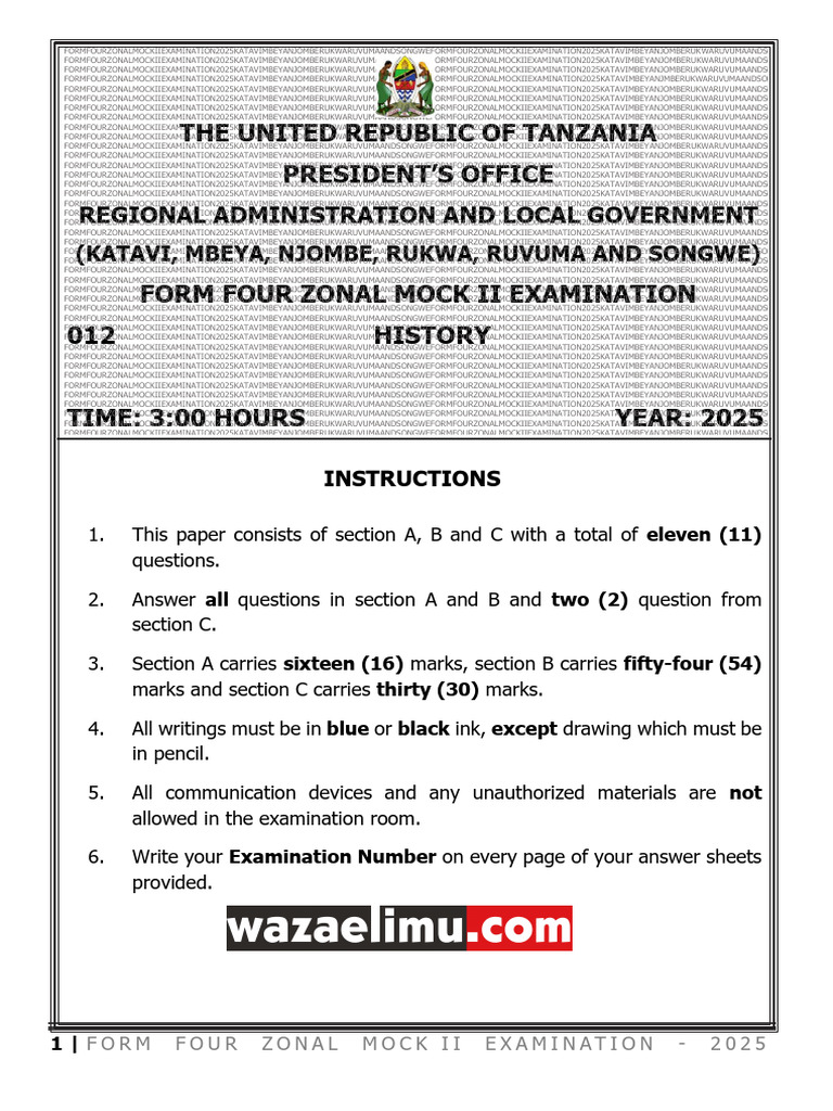 Form Four Zonal Mock II Exam 2025 | PDF | Rhodesia