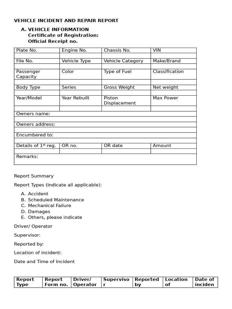Vehicle Incident and Repair Report | PDF | Traffic Collision | Vehicles