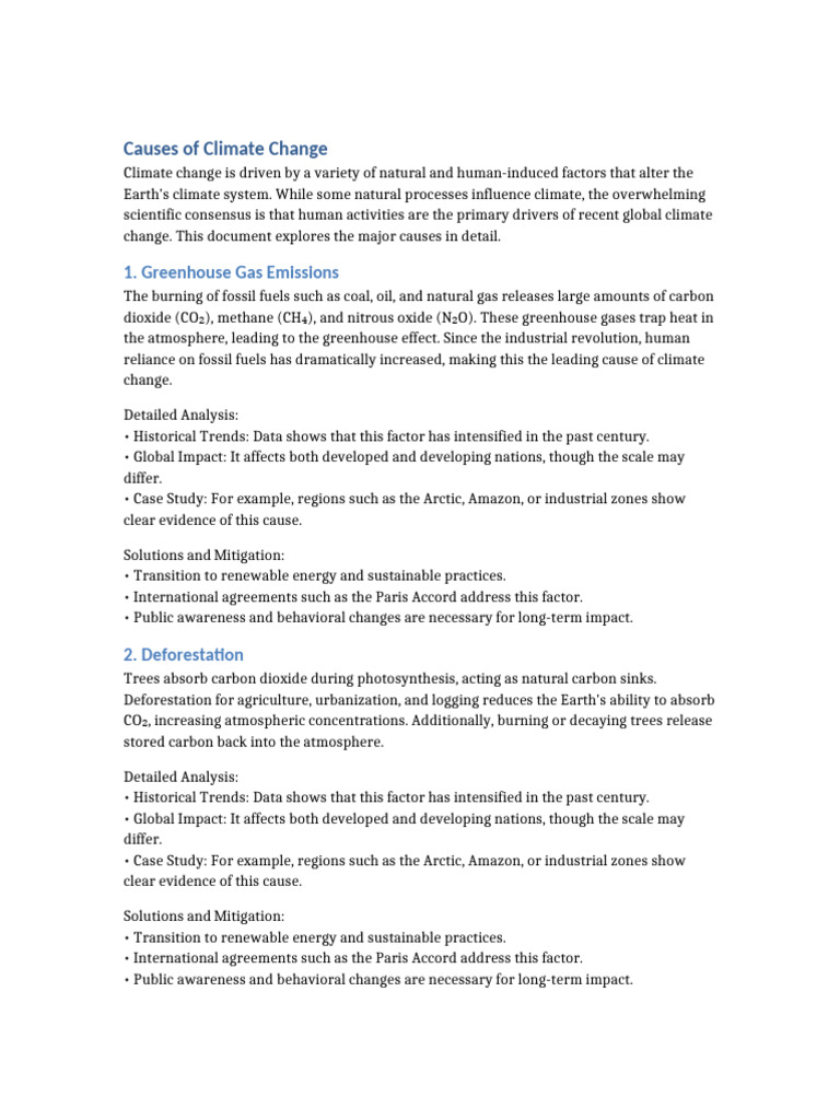 Major Causes of Climate Change Explained | PDF | Climate Change ...