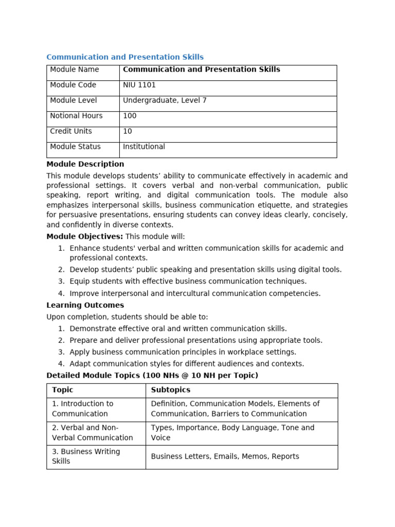 Effective Communication Skills Module | PDF | Communication | Public ...