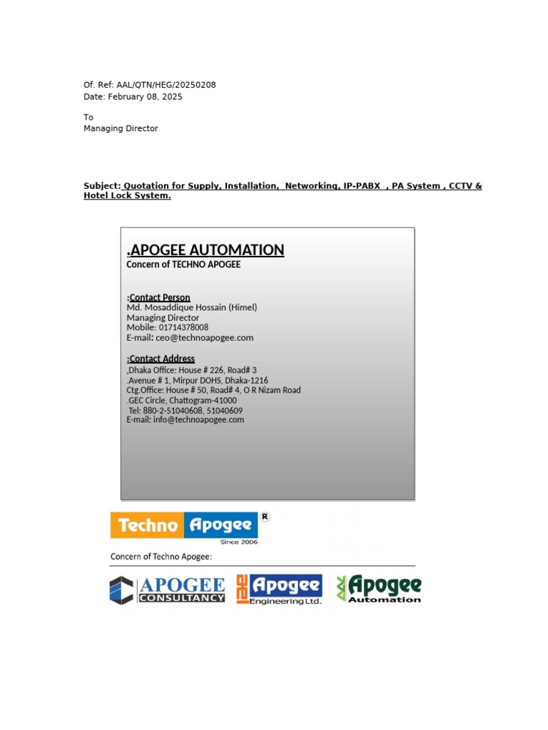 Quotation for Techno Apogee Systems | PDF | Computer Networking ...