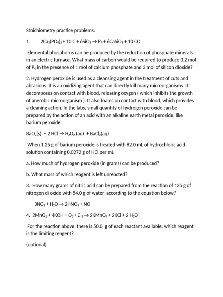 Stoichiometry+Practice+Problems+ +in+class | PDF