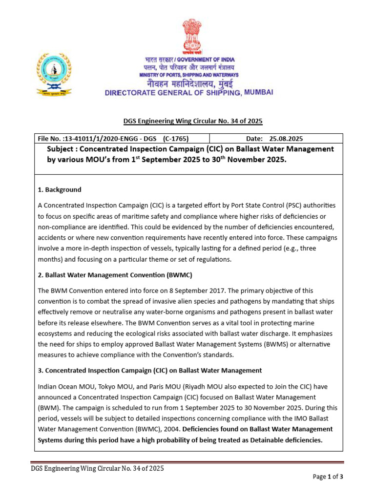 CIC on Ballast Water Management 2025 | PDF