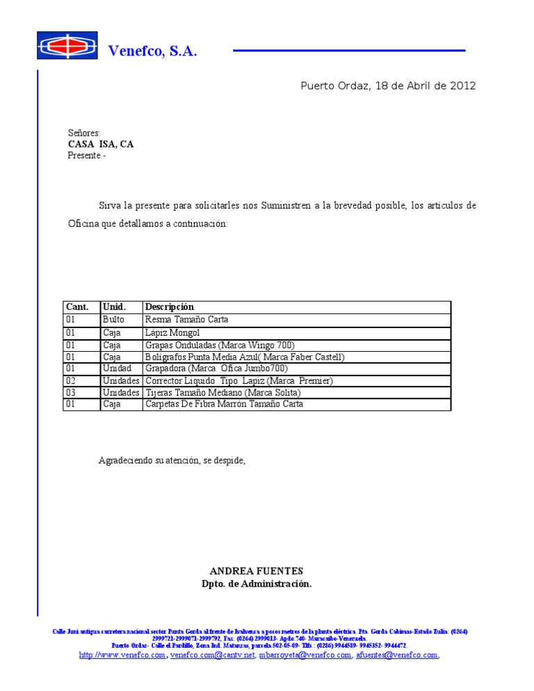 Solicitud De Materiales De Oficina