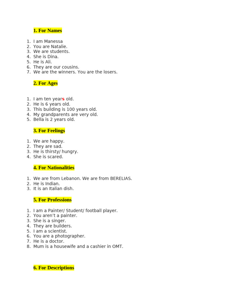 English Grammar Basics: Names, Ages, Feelings | PDF