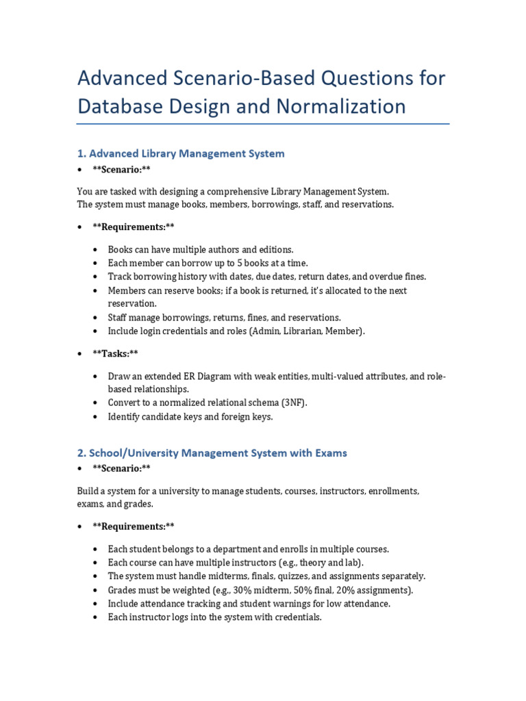 Advanced Database Design Scenarios | PDF | Databases | Database Design