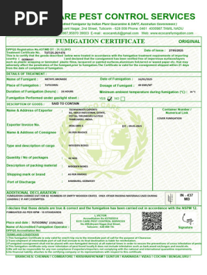 Fumigation Certificate for Export | PDF