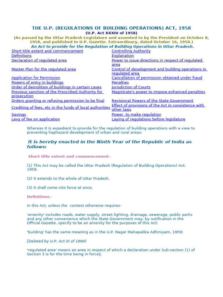 U.P. Building Operations Act, 1958 | PDF | Criminal Procedure In South ...