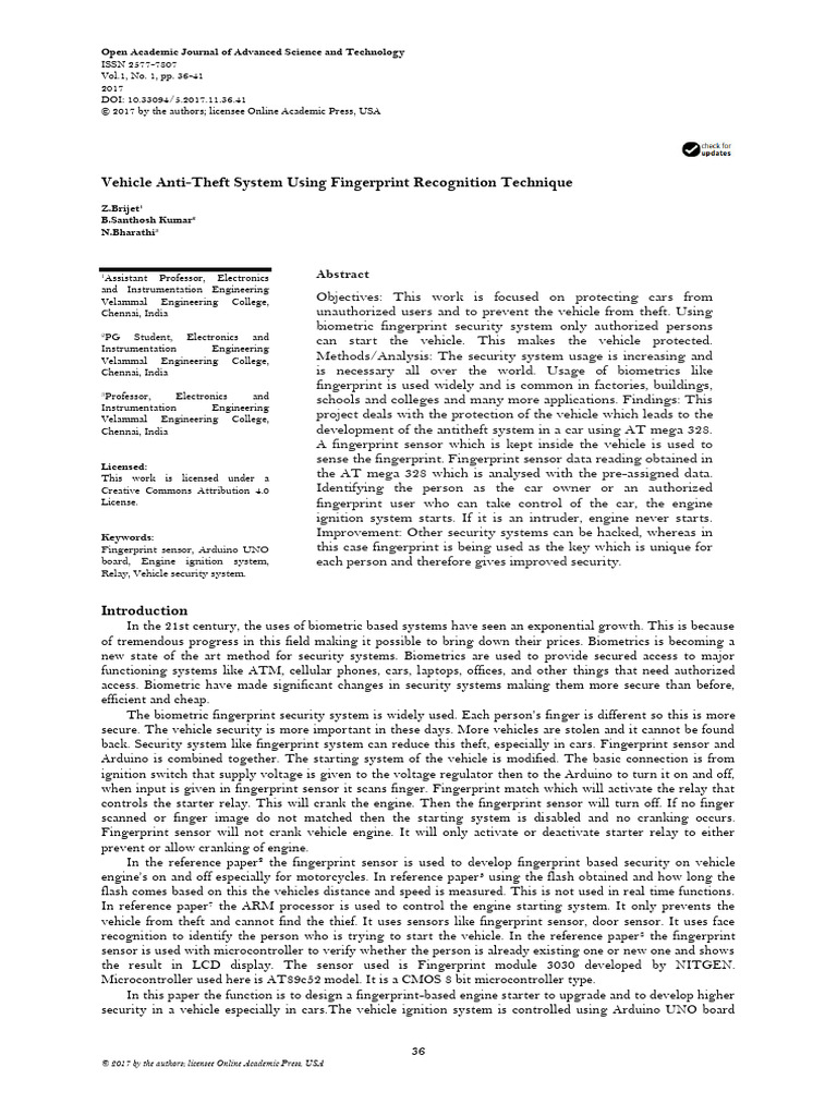 Fingerprint-Based Vehicle Ignition System | PDF | Microcontroller ...