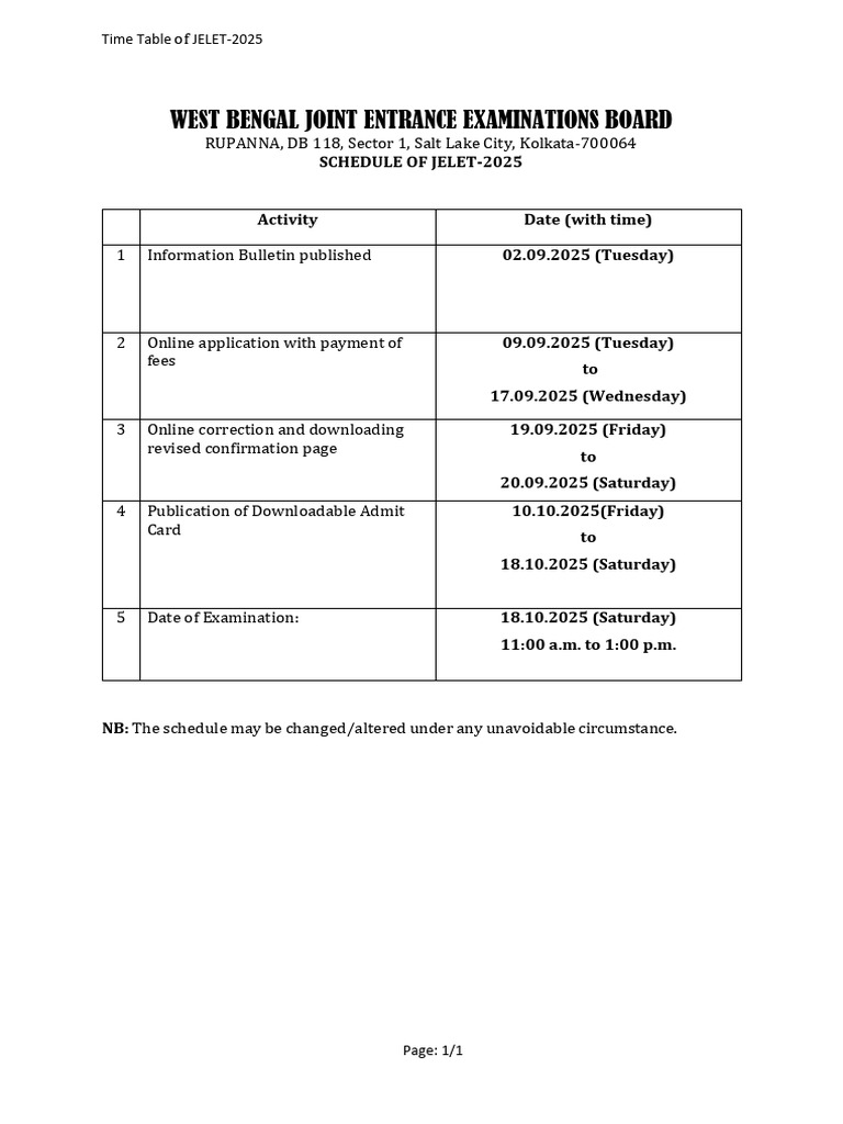 JELET 2025 Exam Schedule and Dates | PDF