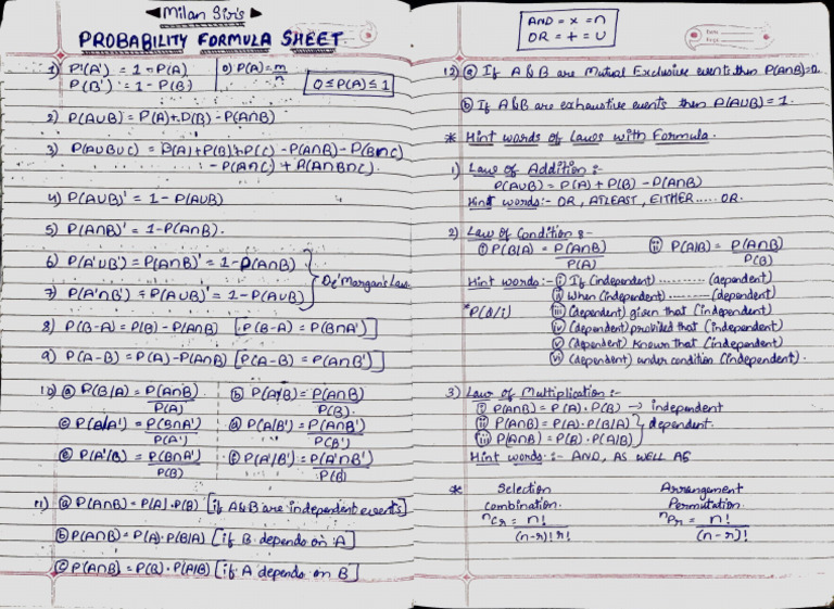 Probability Formula Sheet | PDF