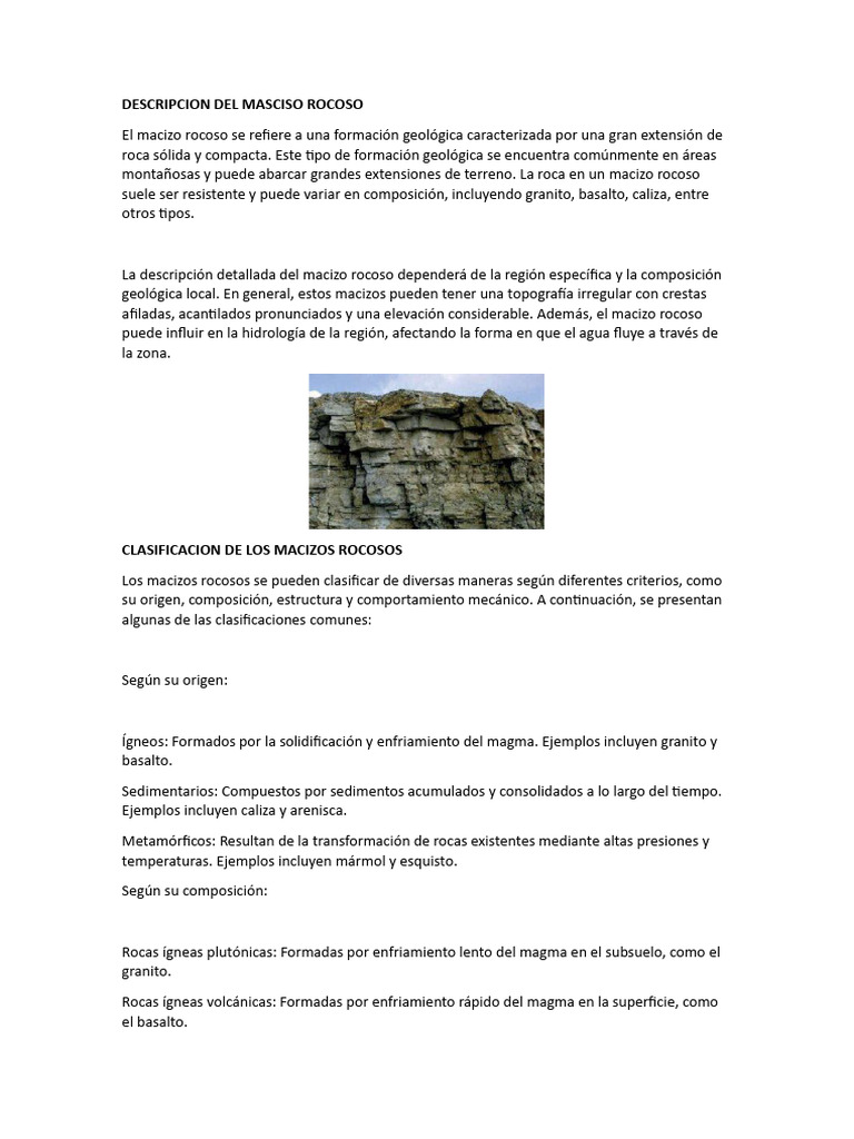 Masciso Rocoso, Descripcion, Disconrinuidades, Clasificacion, Juntas y ...