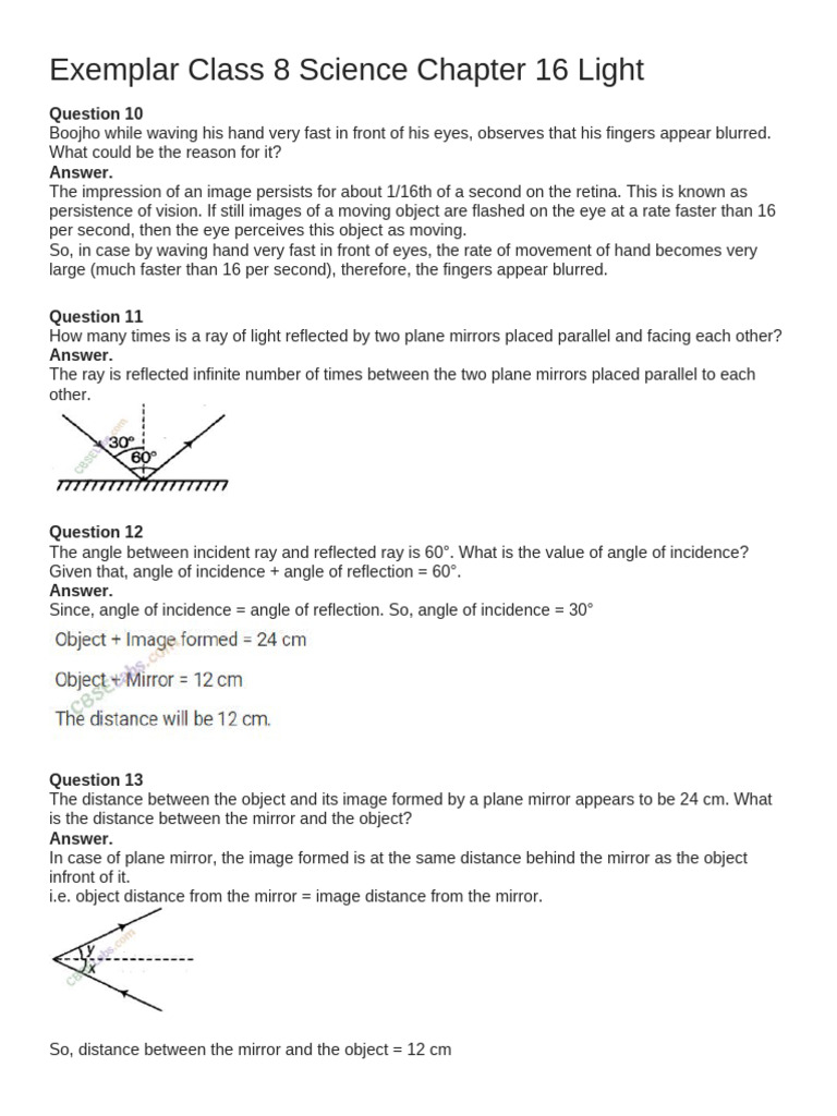 Ch-16 Exemplar Model Answer | PDF | Eye | Mirror