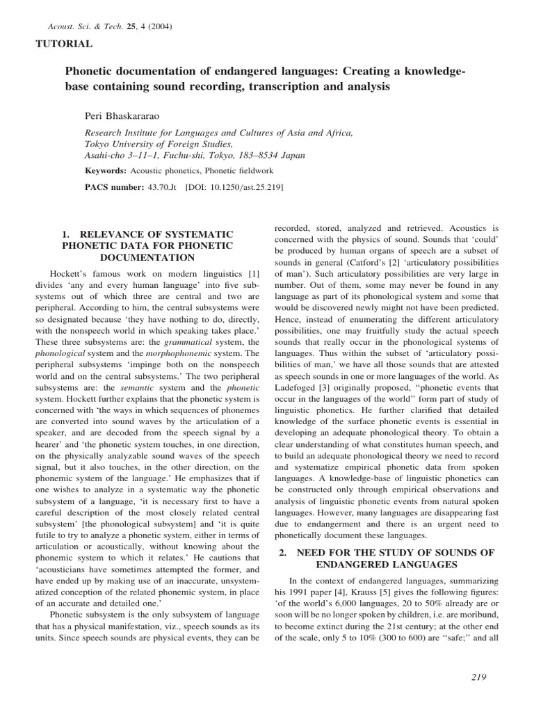 Phonetic Documentation of Endangered Languages: Creating A Knowledge ...