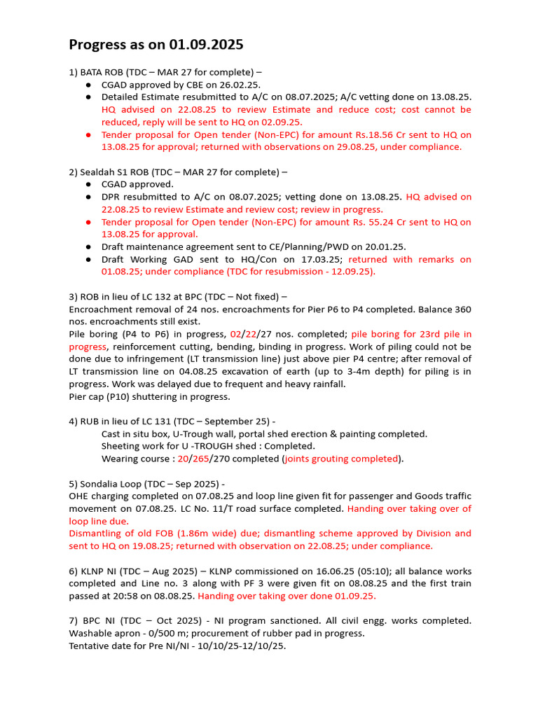 Progress Report on Railway Projects 2025 | PDF | Building Materials ...
