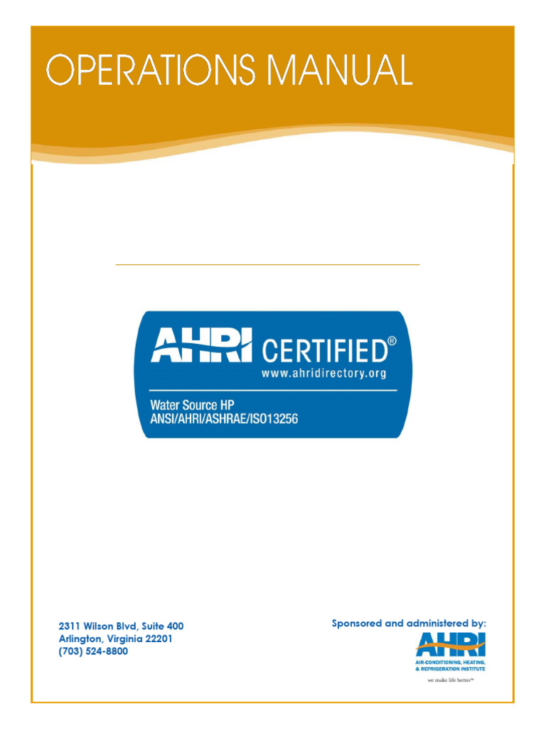AHRI Water-Source Heat Pump Certification Program - OM | PDF | Air ...