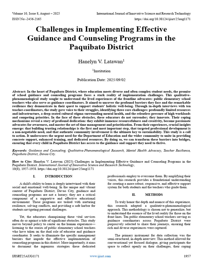 Challenges in Implementing Effective Guidance and Counseling Programs ...