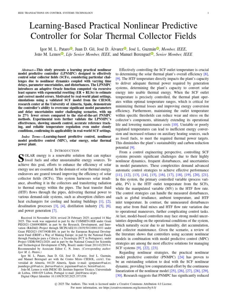 Nonlinear Predictive Control for Solar Collectors | PDF | Control ...
