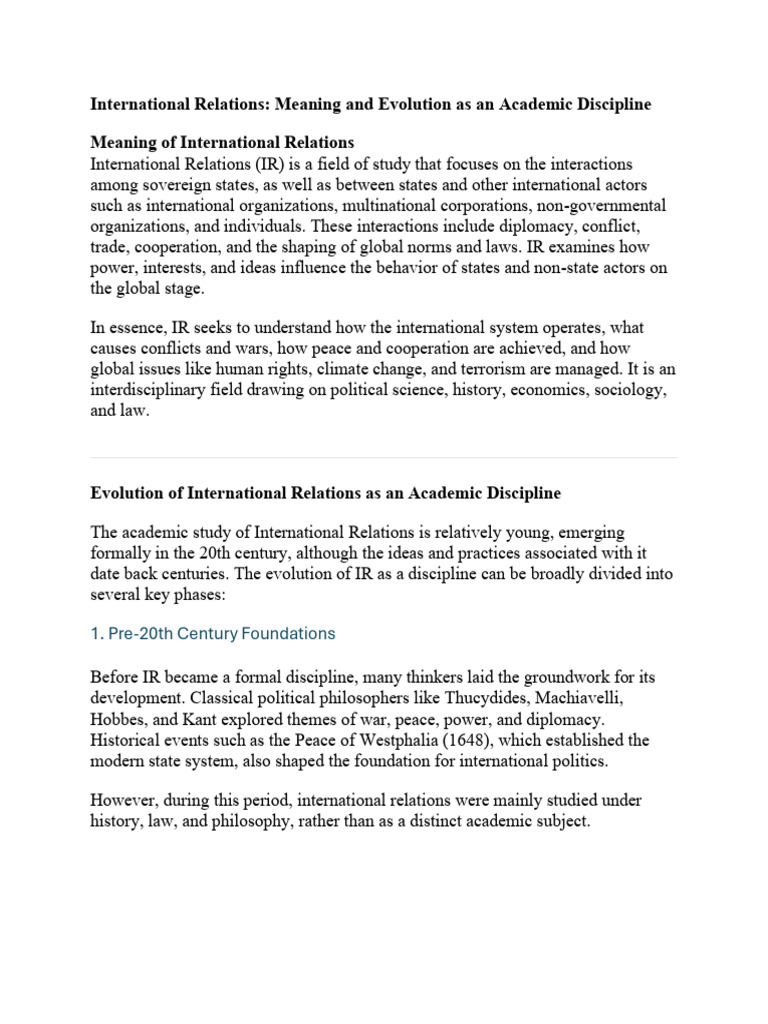 Evolution of International Relations Study | PDF | International ...
