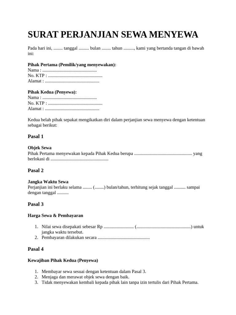 Surat Perjanjian Sewa Menyewa | PDF