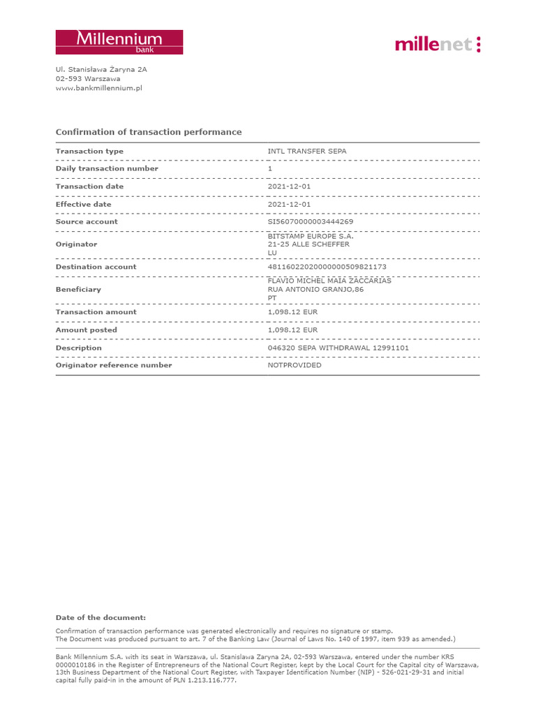 Confirmation of Transaction Performance | PDF