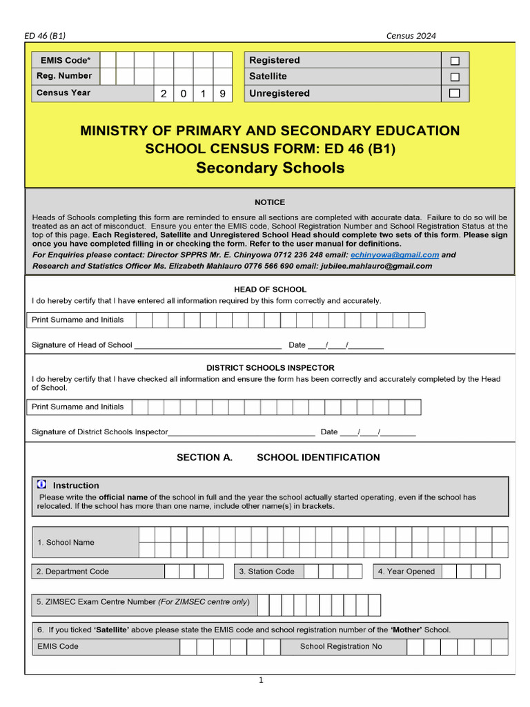 ED 46 Form for Census 2024 Download | PDF | Teachers